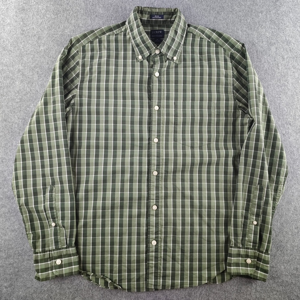 J Crew Performance Slim Untucked Button Down Mens Medium Green Plaid Shirt